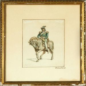 A Soldier On A Horseback. Signed
W. Marstrand. Drawing Ink And Watercolour On Paper Mounted On Paper.
Sheet Size 17 X 12 Cm by Wilhelm Marstrand
