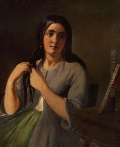 A Young Woman Strawing Her Dark Hair