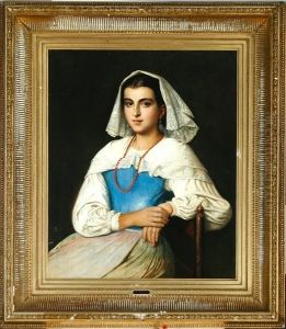An Italian Woman In A Blue-grey Dress And A White Headsquare