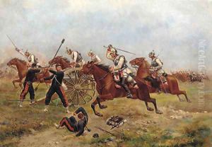 German cavalry charging French artillery