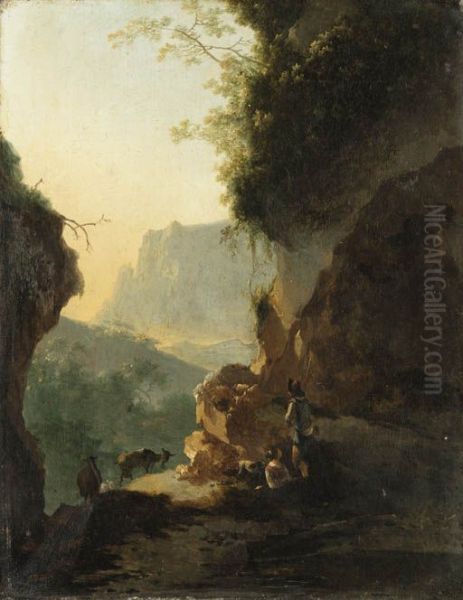An Italianate landscape with peasants resting on a mountain path - view 1