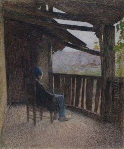 Paysan Assis Sur Une Terrasse