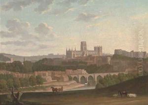 An extensive view of Durham, with cattle and horses in the foreground