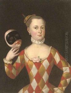 Portrait of a lady, three-quarter-length, in masque dress, a mask in her right hand