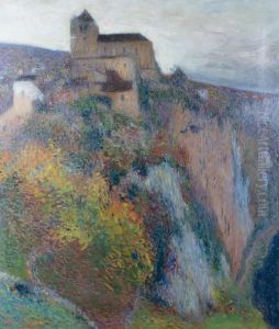 Vue De Saint Cirq Lapopie Dans La Vallee Du Lot by Henri Martin