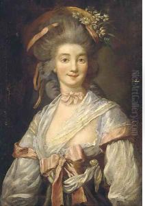 Portrait of a lady, bust-length, with flowers in her hair