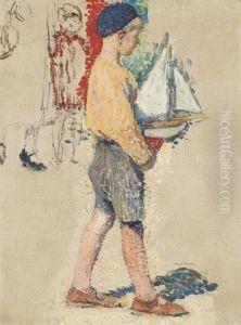Jeune Garcon Avec Un Bateau