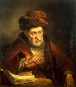 Old Man Holding a Pair of Spectacles by Karel van der Pluym
