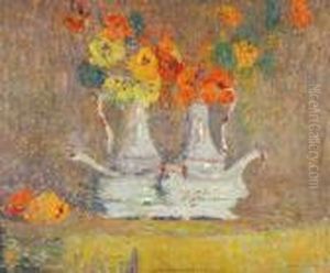 Nasturtiums In Porcelain Cruets