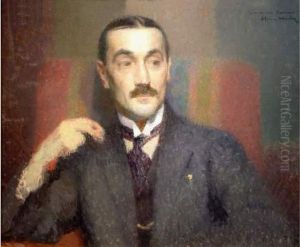 Portrait En Buste Du Peintre Casasus Assis Dans Un Interieur.