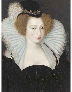 Portrait of a lady, bust-length, in a black jewelled hat and a white ruff by Frans, the Elder Pourbus