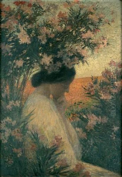 Femme En Meditation Dans Un Bosquet De Laurier Rose, Intitule "la Pensee" - view 1