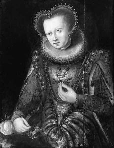 Portrait of a noblewoman, standing small threequarter length by a table Portrait of a noblewoman, standing small threequarter length by a table
