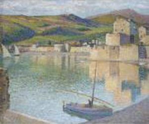 Barque Bleue Dans Le Port De Collioure