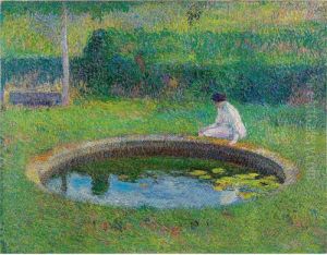 Madame Henri Martin Assise Sur La Margelle D'un Des Bassins De Marquayrol by Henri Martin