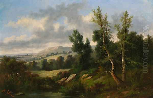 Boats on an Italianate lake - view 1