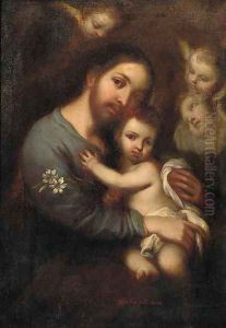 Saint Joseph carrying the Infant Christ by Jose De Paez
