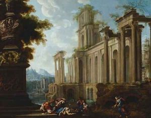 A capriccio of Roman ruins, with the death of Adonis () by Pierre-Antoine Patel