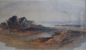 Deer By A Lake With Distant Ruins by John Martin