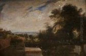 Landscape With Children At A Cemetry by John Martin