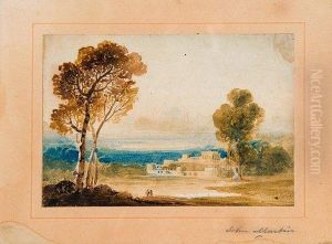 Figures And Mature Trees In An Extensive Landscape With Classical Buildings In Distance by John Martin