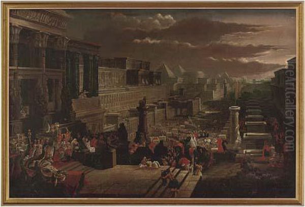 Ceremony In An Egyptian Temple Complex, With A Pharaoh Presiding - view 1