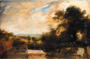 A Country Graveyard, A Wooded Landscape Beyond