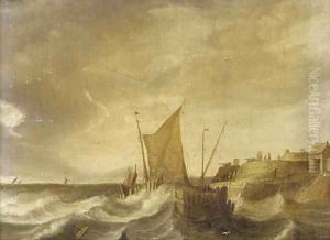 Shipping in stormy seas by Bonaventure II Peeters