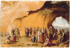 Moses Striking the Rock by Cornelis Van Poelenburgh
