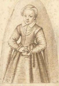 Portrait of a girl holding an apple by Crispijn van de Passe