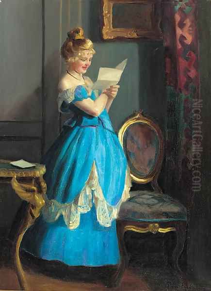 A lady in an interior reading a letter - view 1