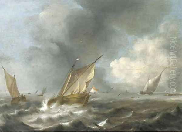 Shipping off a coast with a storm approaching - view 1