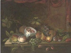 Grapes, pears, apples, plums, cherries, peaches, and a bowl by Maximilian Pfeiler