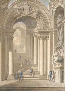 The Scala Regia in Saint Peter's Basilica, Rome, with the statue of Constantine to the right by Francesco Panini