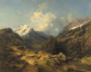 Travellers in a mountainious landscape