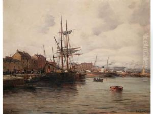 Bateau A Quai Dans Le Port Du Havre by Gustave Mascart