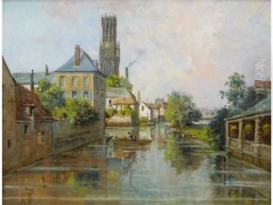 Vue De Bruges Huile Sur Toile Signee En Bas A Droite 50 X 65