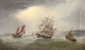 A merchantman amongst fishing smacks in the Channel by William Daniel Penny
