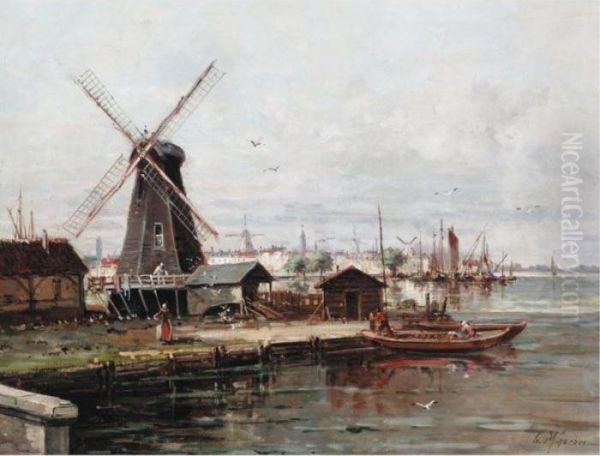 Canal Scene With Windmill - view 1