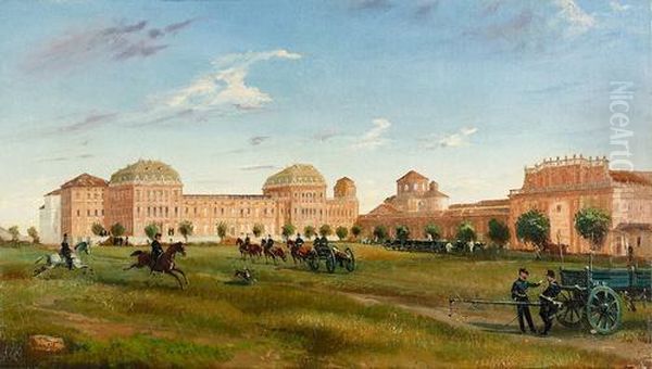 Landschaft Mit Soldaten Vor Einer Prachtigen Schlossanlage. - view 1