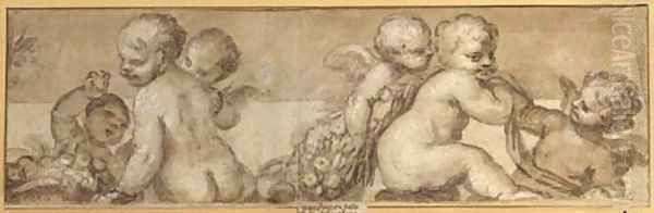 A frieze of putti with garlands and fruit - view 1