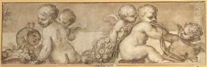 A frieze of putti with garlands and fruit by (Giovanni Antonio de' Sacchis) Pordenone