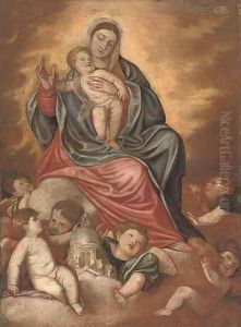 The Madonna and Child with putti and a model of the church of Santa Maria della Salute, Venice by Alessandro Varotari, Il Padovanino