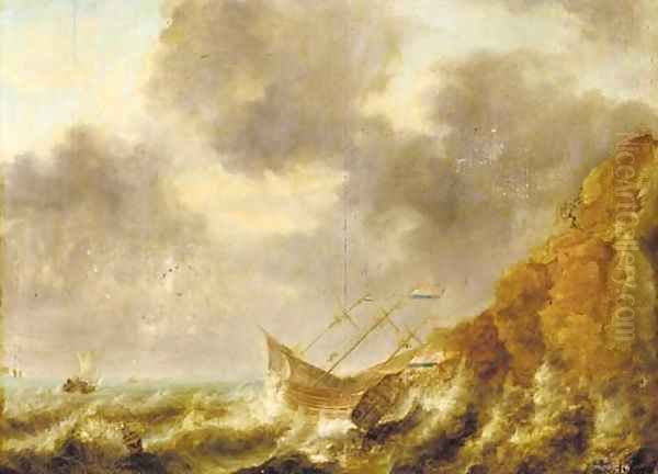 A shipwreck off a rocky coastline - view 1