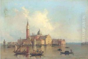 Gondolas on the Venetian Lagoon before San Giorgio Maggiore by Alfred Pollentine