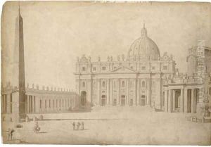 The facade of Saint Peter's, Rome, from the piazza by Francesco Pannini