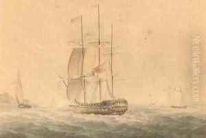 A frigate reefed down in heavy weather