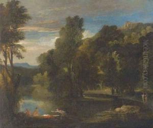 Bathers at the edge of a lake by Nicolas Poussin