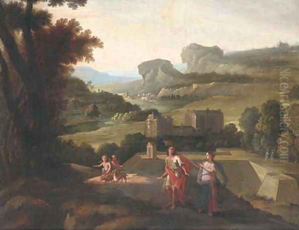 An Italianate landscape with an amorous couple before a villa - view 1
