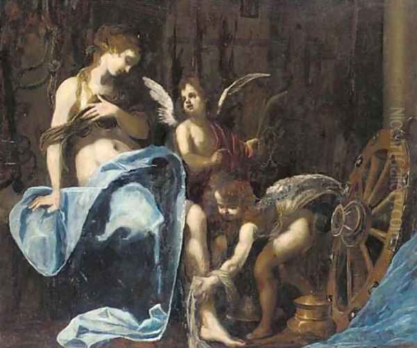 Saint Catherine of Alexandria tended by putti - view 1